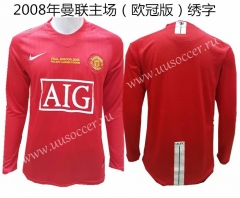 2008 Retro version Manchester United Home Red (With Word) LS Thailand Soccer Jersey AAA