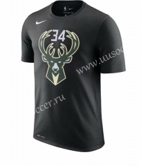 2019 NBA Milwaukee Bucks Black #34 Cotton T-shirt-CS