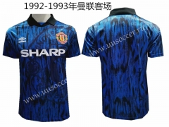 1992-1993 Retro Version Manchester United  Away Blue Thailand Soccer Jersey AAA