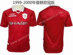 1999-2000 Retro Version Manchester United Home Red Thailand Soccer jersey AAA