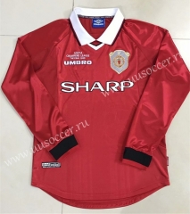 1999 Retro Version Manchester United Home Red LS Thailand Soccer Jersey AAA-510