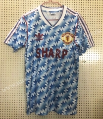 1990-1992  Retro Version Manchester United Away Blue White Thailand Soccer Jersey AAA-811