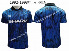 With logo 1992-1993 Retro Version Man Unit Away Blue Thailand Soccer Jersey AAA TOP10027