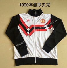 1990 Manchester United White High Collar Thailand Soccer Jacket -AY