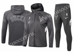 2020-2021 NBA Milwaukee Bucks Gray With Hat Jacket Uniform-815