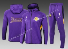 2020-2021 NBA Los Angeles Lakers Purple With Hat Jacket Uniform-815