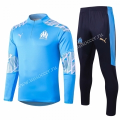 2020-2021 Olympique de Marseille Blue Thailand Soccer Tracksuit Uniform-815