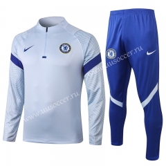 2020-2021 Chelsea Light Gray Thailand Soccer Tracksuit Uniform-815