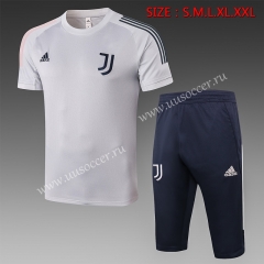 2020-2021 Juventus FC Light Gray Shorts-Sleeve Thailand Soccer Tracksuit Uniform-815