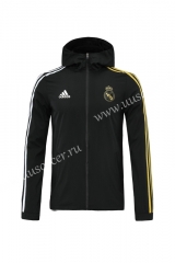 2020-2021 Real Madrid Black With Gold sleeve Wind Coat With Hat-LH