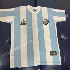 1986 World Cup Champion Retro Argentina Home White & Blue Thailand Soccer Jersey AAA-403