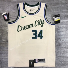 City Version 2020-2021 NBA Milwaukee Bucks White #34 Jersey