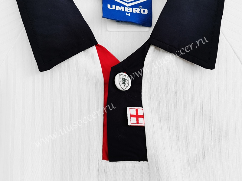 1998 Retro Version England Home White LS Thailand Soccer Jersey AAA ...