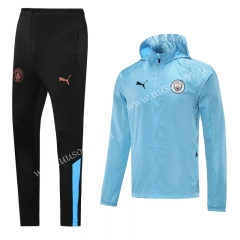 2021-2022 Manchester City Blue Wind Coat Uniform With Hat-LH