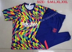 2021-2022 Barcelona Blue & Yellow Printing Shorts-Sleeve Thailand Tracksuit Uniform-815