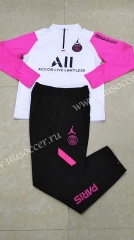 2020-2021 Jordan Paris SG White With Pink Sleeve Thailand Soccer Tracksuit Uniform-411