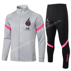 2021-2022 Paris SG Gray & White Soccer Jacket Uniform-815