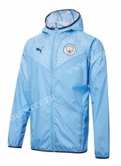 2021-2022 Manchester City Blue Thailand Wind Coat With Hat-WD