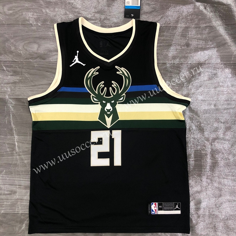 Jordan Topic 2021 NBA Milwaukee Bucks Black #21 Jersey-311