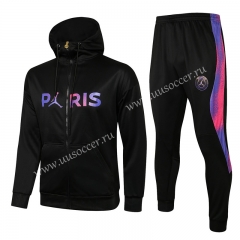 2021-22 Paris SG Jordan Black Soccer Jacket Uniform With Hat-815