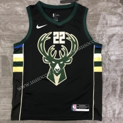 2020-2021 NBA Milwaukee Bucks Black #22 V Collar Jersey-311