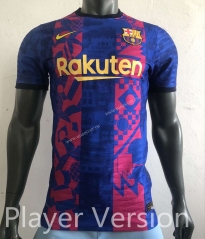 Player Version 2021-2022 UEFA Champions League Barcelona 2nd Away Red&Blue Thailand Soccer Jersey AAA