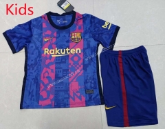 2021-2022 Barcelona 2nd Away  Red & Blue Kids/Youth Soccer Uniform-507