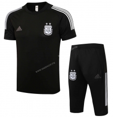 2021-2022 Argentina Black Short-Sleeve Thailand Soccer Tracksuit Uniform-815（7Cropped trousers）