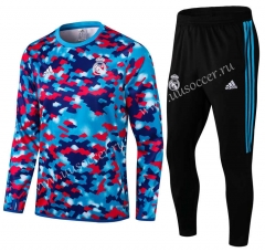 2021-2022 Real Madrid Blue & Red Round Collar Thailand Tracksuit Uniform-411