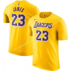 NBA Lakers Yellow Cotton T-shirt #23-CS