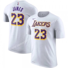NBA Lakers White  Cotton T-shirt #23-CS