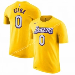 NBA Lakers Yellow Cotton T-shirt #0-CS