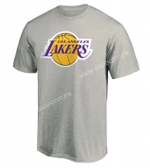NBA Lakers Grey Cotton T-shirt-CS