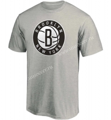 NBA Brooklyn Nets Grey Cotton T-shirt-CS