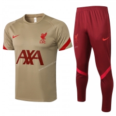 2021-2022 Liverpool Mud yellow Thailand Short-Sleeve Soccer Tracksuit Uniform-815