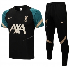2021-2022 Liverpool Black Thailand Short-Sleeve Soccer Tracksuit Uniform-815
