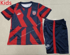 2021-22  USA Away Red & Blue Kids/Youth Soccer Uniform-507