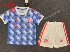 2021-22  Manited United Away Blue Youth/Kids Soccer Uniform-GB