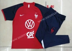 2021-2022 France Red Short-Sleeved Thailand Soccer Tracksuit-815