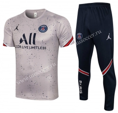 2021-22 Jordan Paris SG Light Gray  Shorts Sleeve Thailand Soccer Tracksuit Uniform-815