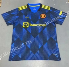 (s-4xl)Correct version 2021-2022 Manchester United 2nd Away Blue Thailand Soccer Jersey AAA-403
