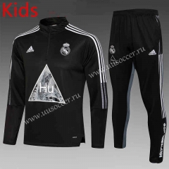 2021-2022 Real Madrid Black Kids/Youth Soccer Tracksuit-815