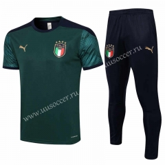 2021-2022 Italy Dark green Shorts-Sleeve Soccer Tracksuit-815
