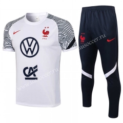 2021-2022 France White Thailand Short-sleeved Tracksuit Uniform-815
