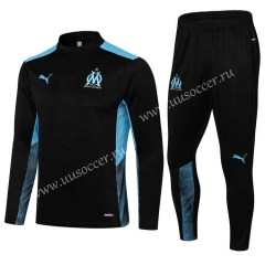 2021-2022 Olympique de Marseille Black Thailand Soccer Tracksuit Uniform-411