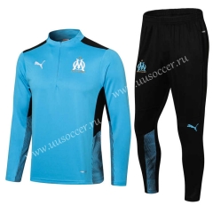 2021-2022 Olympique de Marseille Sky  Blue Thailand Soccer Tracksuit Uniform-411
