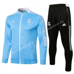 2021-2022 Real Madrid Light  Blue Soccer Jacket Uniform-815