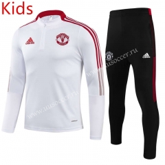 2021-2022 Manchester United White Printing Kids/Youth Soccer Tracksuit-GDP