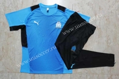 2021-2022 Olympique de Marseille Light Blue Shorts Sleeve Thailand Soccer Tracksuit Uniform-815