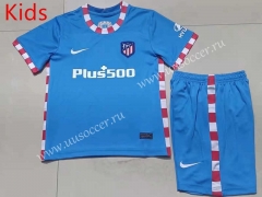 2021-2022 Atletico Madrid 2nd Away Blue Youth/Kids Soccer Uniform-507